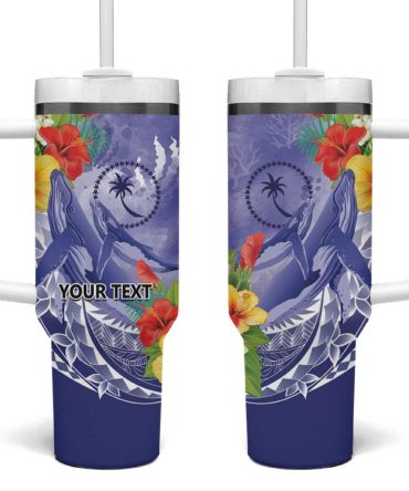Chuuk States Humpback Whale Polynesian Tropical Flowers Custom Stanley Quencher 40Oz Stainless Steel Tumbler With Handle