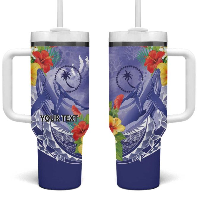 Chuuk States Humpback Whale Polynesian Tropical Flowers Custom Stanley Quencher 40Oz Stainless Steel Tumbler With Handle