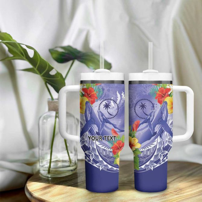 Chuuk States Humpback Whale Polynesian Tropical Flowers Custom Stanley Quencher 40Oz Stainless Steel Tumbler With Handle - Image 9