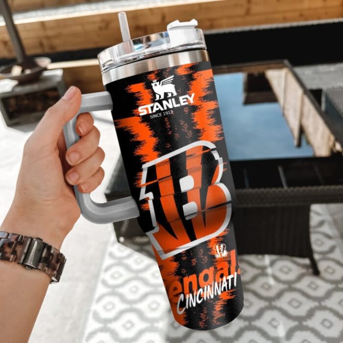Cincinnati Bengals Nfl Custom Stanley Quencher 40Oz Stainless Steel Tumbler With Handle
