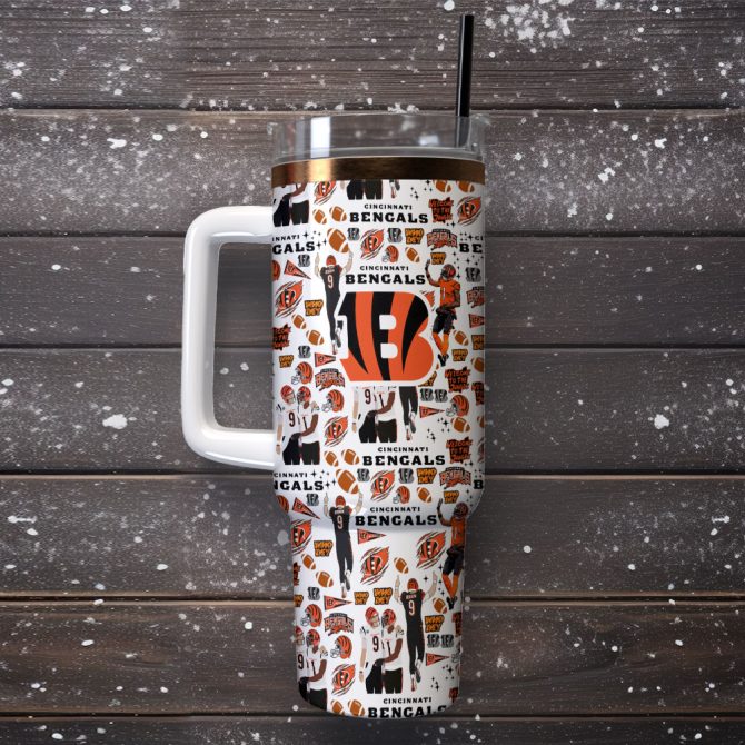 Cincinnati Bengals Nfl Custom Stanley Quencher 40Oz Stainless Steel Tumbler With Handle - Image 2
