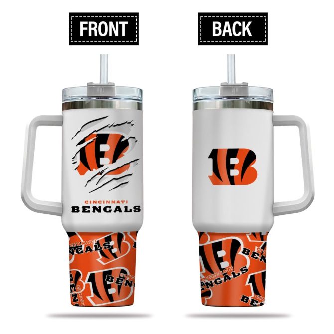 Cincinnati Bengals Nfl Custom Stanley Quencher 40Oz Stainless Steel Tumbler With Handle