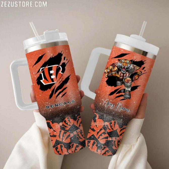 Cincinnati Bengals Nfl Custom Stanley Quencher 40Oz Stainless Steel Tumbler With Handle