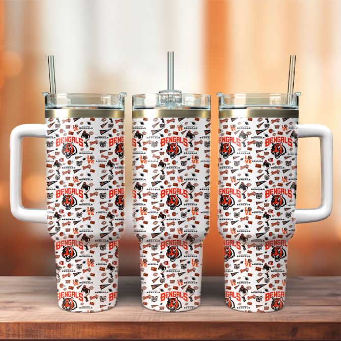 Cincinnati Bengals Nfl Custom Stanley Quencher 40Oz Stainless Steel Tumbler With Handle