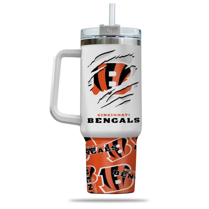 Cincinnati Bengals Nfl Custom Stanley Quencher 40Oz Stainless Steel Tumbler With Handle - Image 3