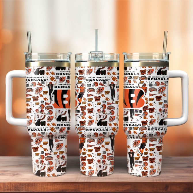 Cincinnati Bengals Nfl Custom Stanley Quencher 40Oz Stainless Steel Tumbler With Handle