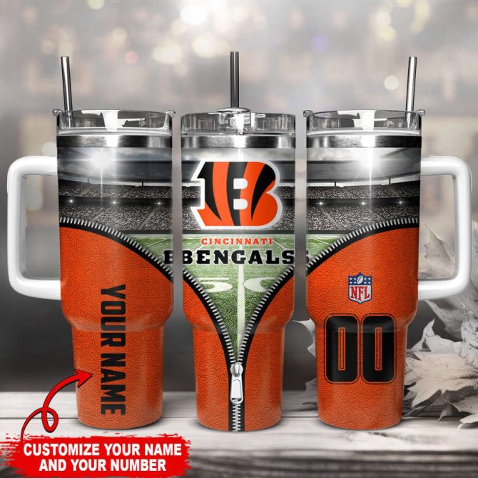 Cincinnati Bengals Nfl Custom Stanley Quencher 40Oz Stainless Steel Tumbler With Handle