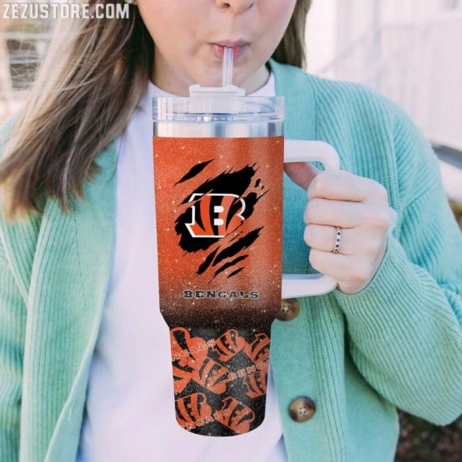 Cincinnati Bengals Nfl Custom Stanley Quencher 40Oz Stainless Steel Tumbler With Handle - Image 2