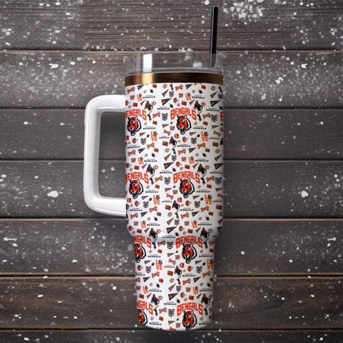 Cincinnati Bengals Nfl Custom Stanley Quencher 40Oz Stainless Steel Tumbler With Handle - Image 2