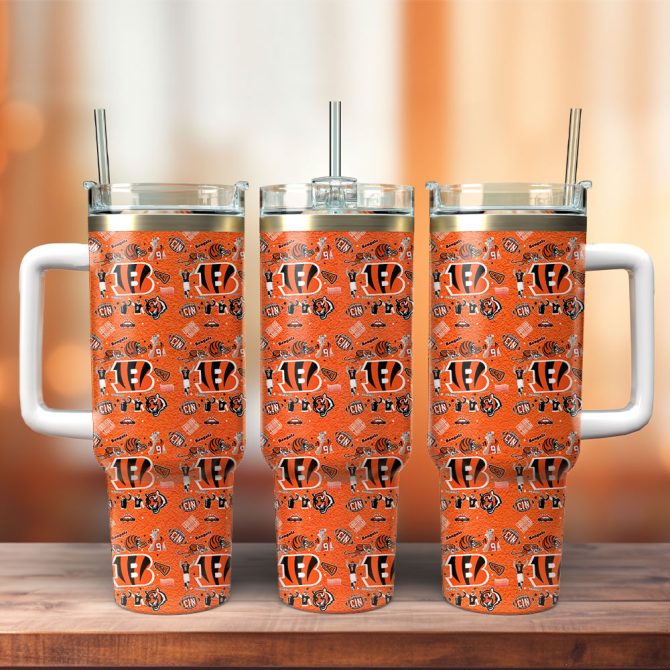 Cincinnati Bengals Nfl Custom Stanley Quencher 40Oz Stainless Steel Tumbler With Handle