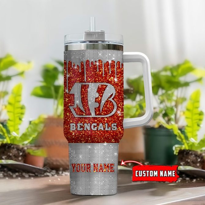 Cincinnati Bengals Nfl Glitter Custom Stanley Quencher 40Oz Stainless Steel Tumbler With Handle - Image 2