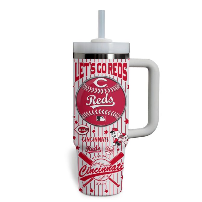 Cincinnati Reds Mlb Custom Stanley Quencher 40Oz Stainless Steel Tumbler With Handle - Image 3