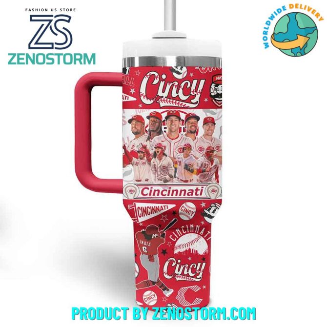 Cincinnati Reds Mlb Custom Stanley Quencher 40Oz Stainless Steel Tumbler With Handle - Image 3