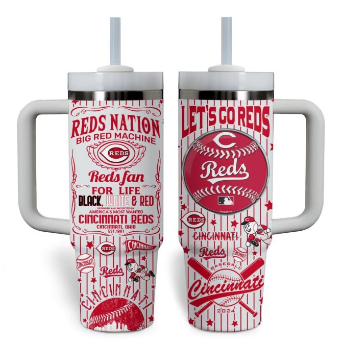 Cincinnati Reds Mlb Custom Stanley Quencher 40Oz Stainless Steel Tumbler With Handle