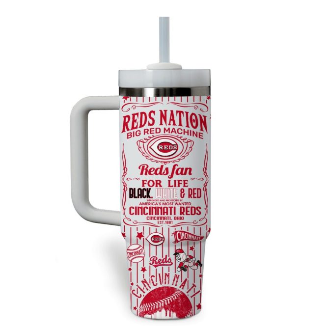 Cincinnati Reds Mlb Custom Stanley Quencher 40Oz Stainless Steel Tumbler With Handle - Image 2