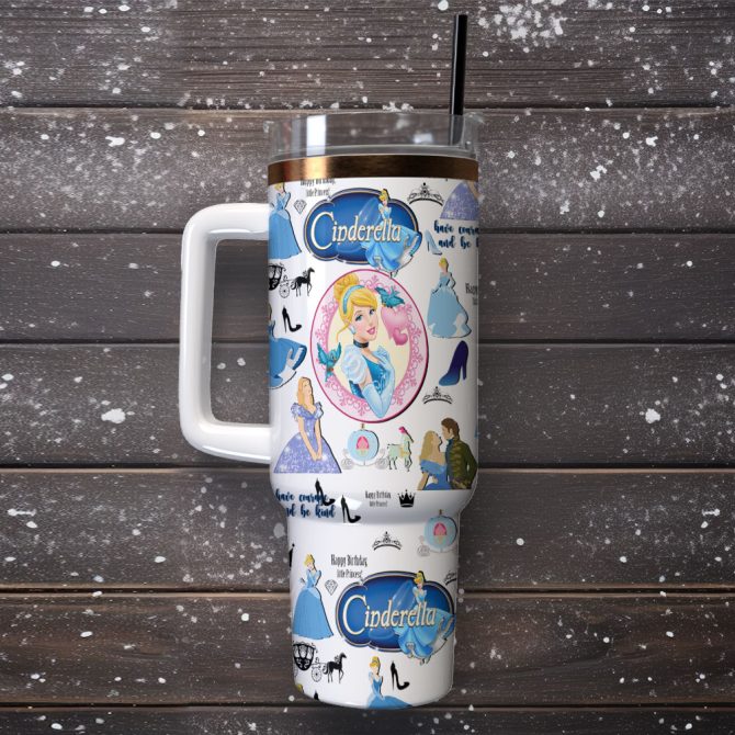 Cinderella Disney Cartoon Custom Stanley Quencher 40Oz Stainless Steel Tumbler With Handle - Image 2