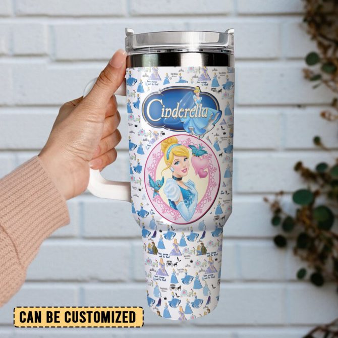 Cinderella Disney Cartoon Custom Stanley Quencher 40Oz Stainless Steel Tumbler With Handle - Image 3