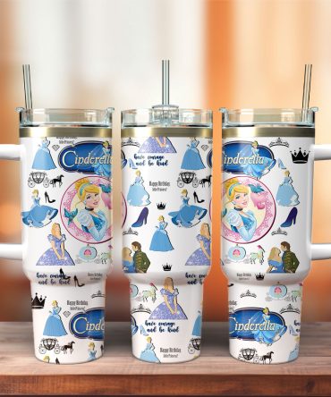 Cinderella Disney Cartoon Custom Stanley Quencher 40Oz Stainless Steel Tumbler With Handle
