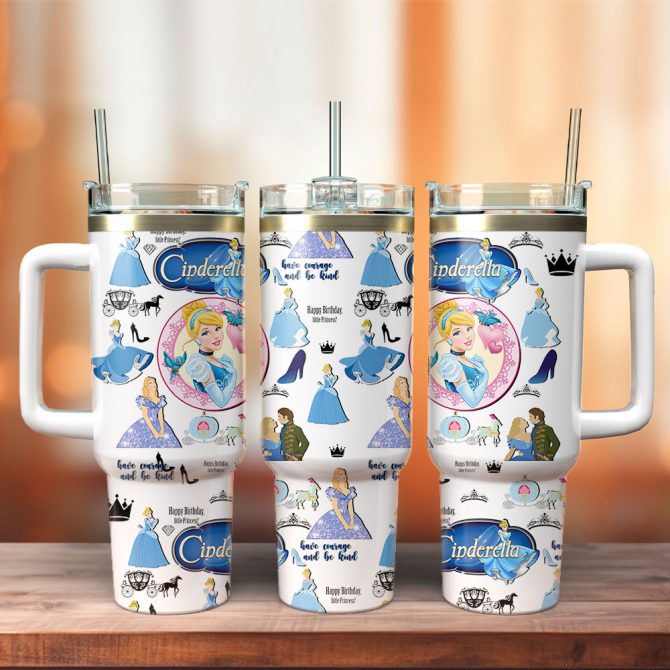 Cinderella Disney Cartoon Custom Stanley Quencher 40Oz Stainless Steel Tumbler With Handle