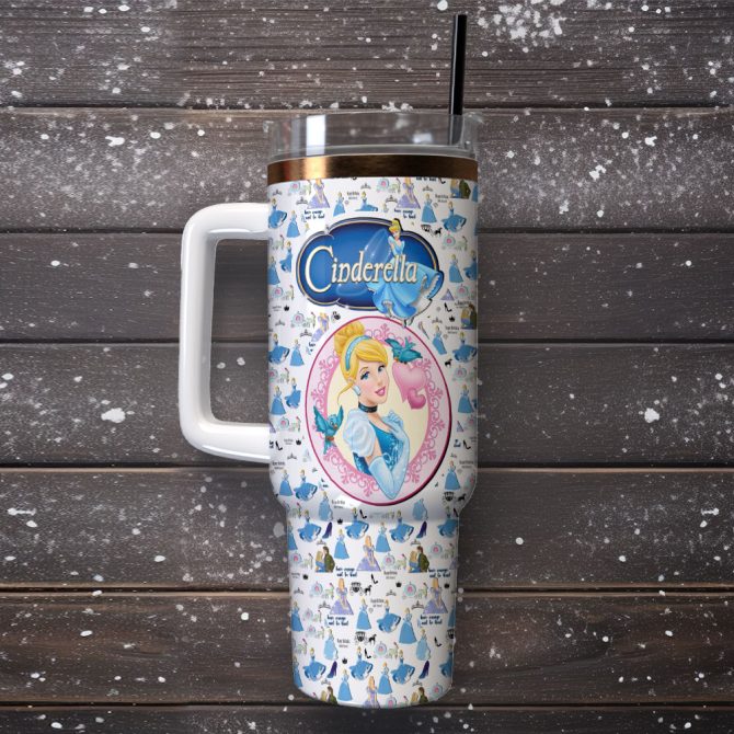 Cinderella Disney Cartoon Custom Stanley Quencher 40Oz Stainless Steel Tumbler With Handle - Image 2