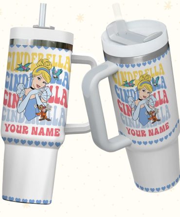 Cinderella Disney Cartoon Custom Stanley Quencher 40Oz Stainless Steel Tumbler With Handle