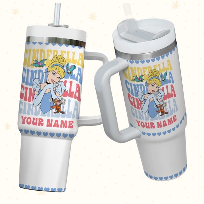 Cinderella Disney Cartoon Custom Stanley Quencher 40Oz Stainless Steel Tumbler With Handle