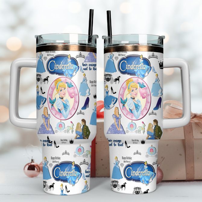 Cinderella Disney Cartoon Custom Stanley Quencher 40Oz Stainless Steel Tumbler With Handle - Image 4