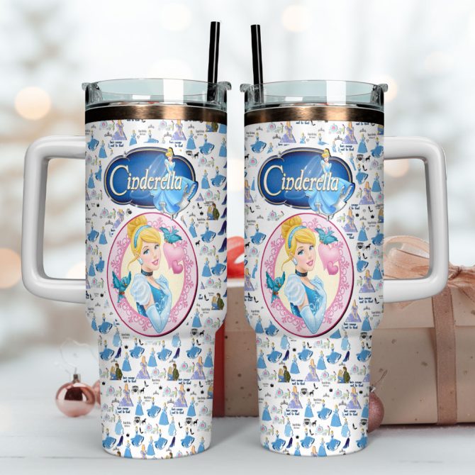 Cinderella Disney Cartoon Custom Stanley Quencher 40Oz Stainless Steel Tumbler With Handle - Image 4