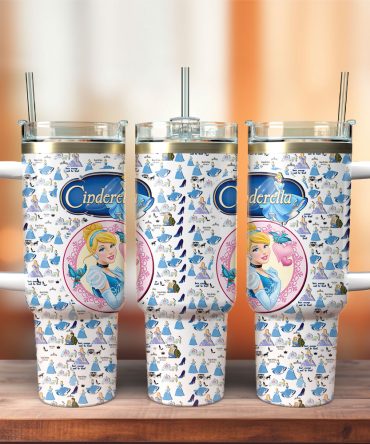 Cinderella Disney Cartoon Custom Stanley Quencher 40Oz Stainless Steel Tumbler With Handle