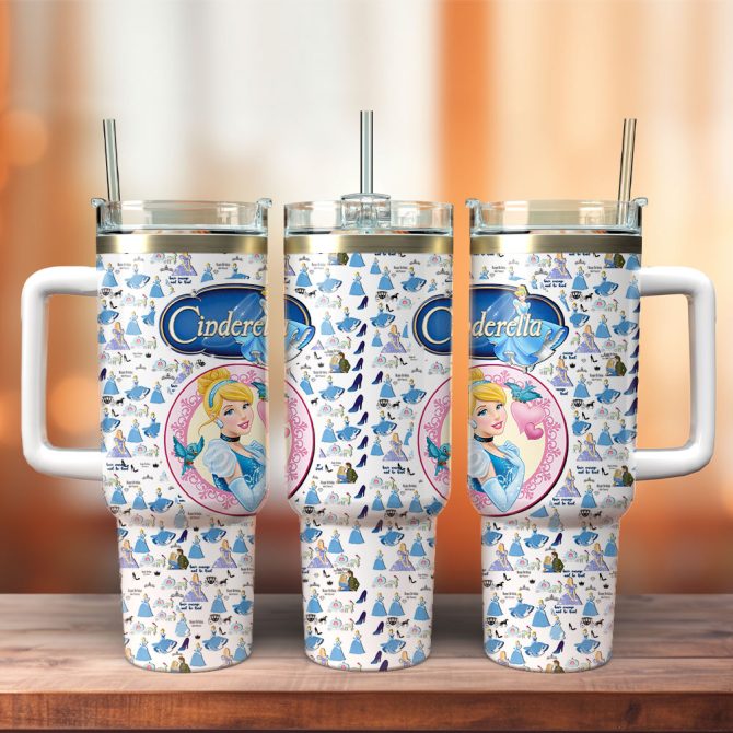 Cinderella Disney Cartoon Custom Stanley Quencher 40Oz Stainless Steel Tumbler With Handle