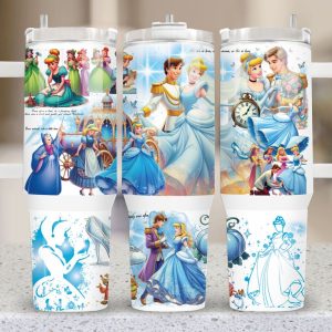 Cinderella Disney Princess Cartoon Custom Stanley Quencher 40Oz Stainless Steel Tumbler