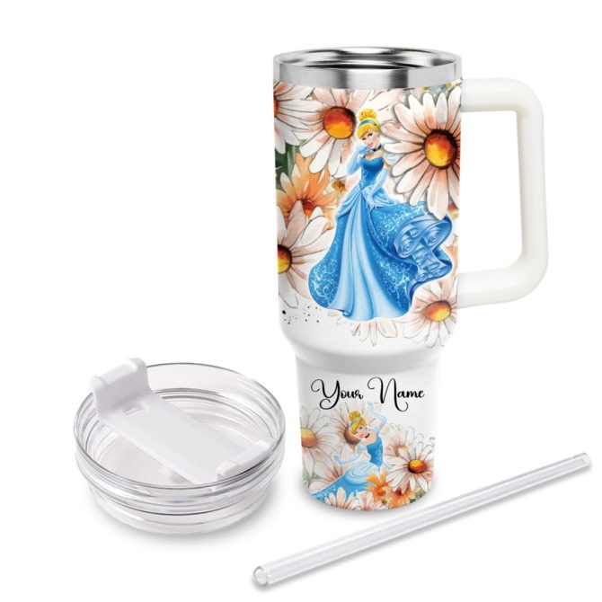 Cinderella Disney Princess Cartoon Custom Stanley Quencher 40Oz Stainless Steel Tumbler With Handle - Image 3