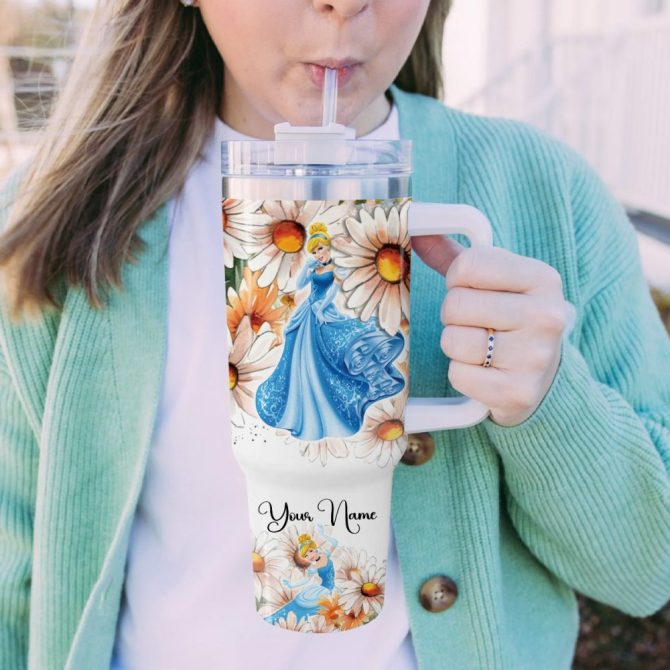 Cinderella Disney Princess Cartoon Custom Stanley Quencher 40Oz Stainless Steel Tumbler With Handle - Image 5