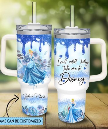 Cinderella Disney Princess Cartoon Custom Stanley Quencher 40Oz Stainless Steel Tumbler With Handle