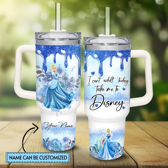 Cinderella Disney Princess Cartoon Custom Stanley Quencher 40Oz Stainless Steel Tumbler With Handle