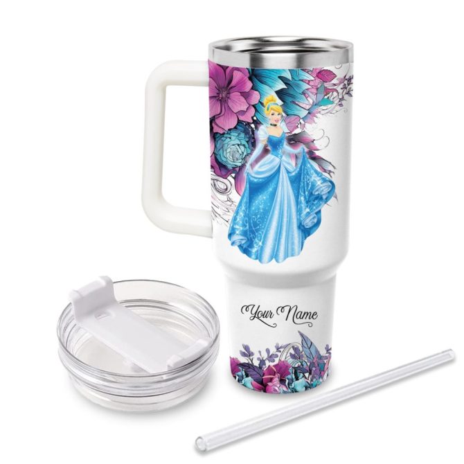 Cinderella Disney Princess Cartoon Custom Stanley Quencher 40Oz Stainless Steel Tumbler With Handle - Image 2