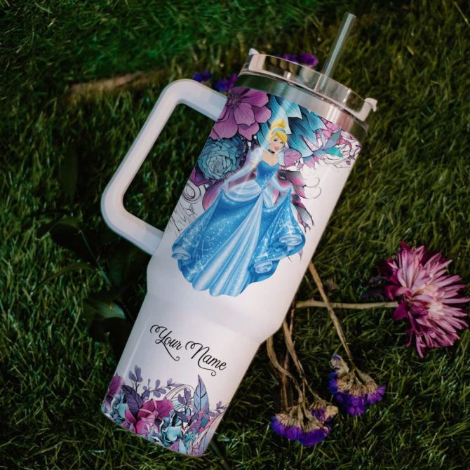 Cinderella Disney Princess Cartoon Custom Stanley Quencher 40Oz Stainless Steel Tumbler With Handle - Image 6