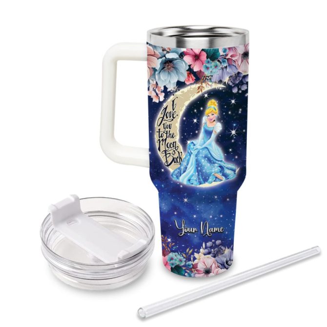 Cinderella Disney Princess Cartoon Custom Stanley Quencher 40Oz Stainless Steel Tumbler With Handle - Image 2