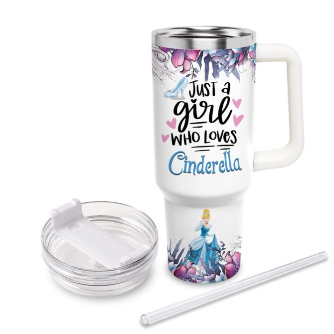 Cinderella Disney Princess Cartoon Custom Stanley Quencher 40Oz Stainless Steel Tumbler With Handle - Image 3