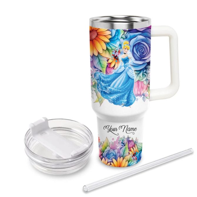 Cinderella Disney Princess Cartoon Custom Stanley Quencher 40Oz Stainless Steel Tumbler With Handle - Image 3