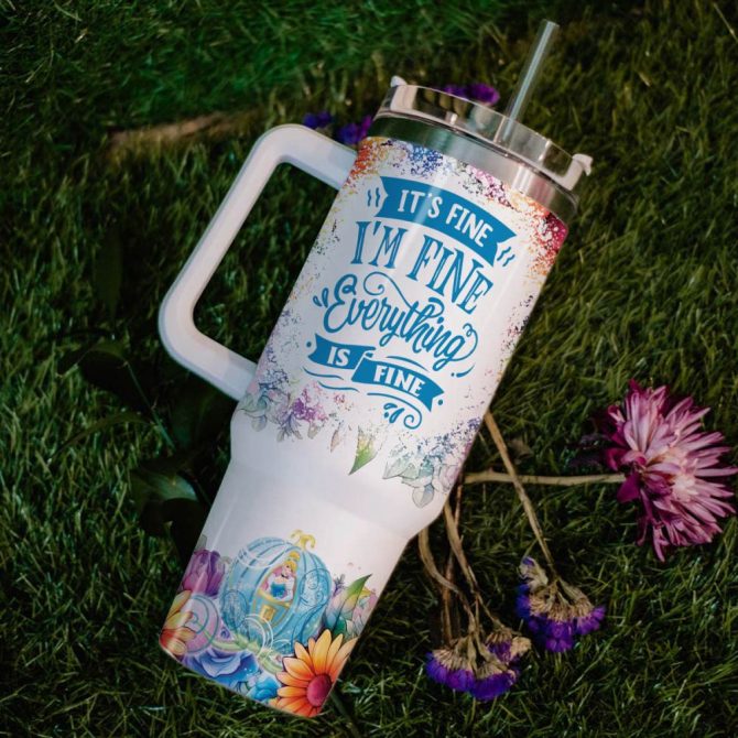 Cinderella Disney Princess Cartoon Custom Stanley Quencher 40Oz Stainless Steel Tumbler With Handle - Image 6