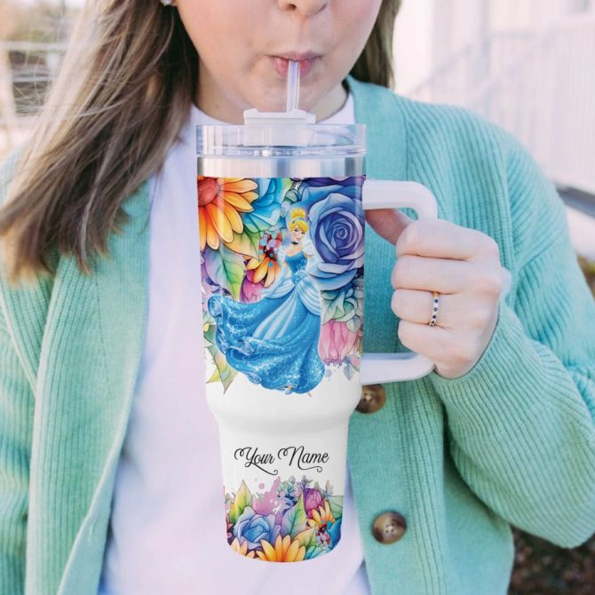 Cinderella Disney Princess Cartoon Custom Stanley Quencher 40Oz Stainless Steel Tumbler With Handle - Image 5