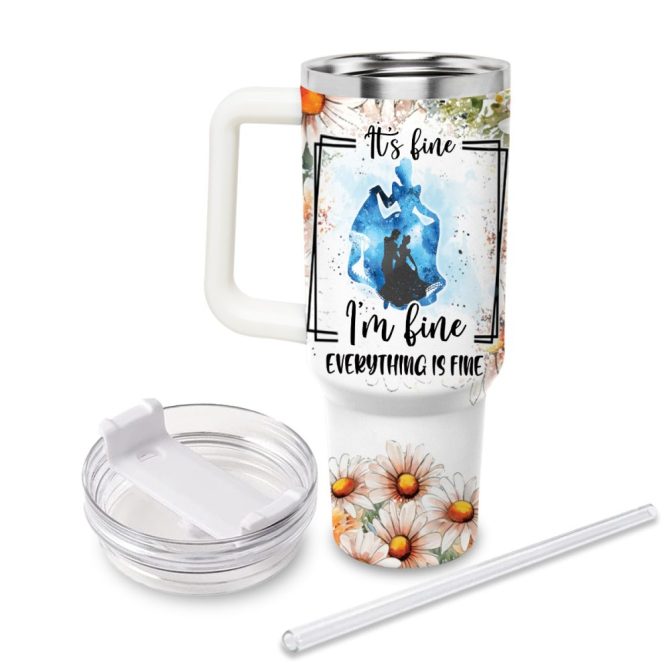 Cinderella Disney Princess Cartoon Custom Stanley Quencher 40Oz Stainless Steel Tumbler With Handle - Image 2