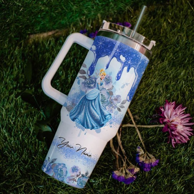 Cinderella Disney Princess Cartoon Custom Stanley Quencher 40Oz Stainless Steel Tumbler With Handle - Image 6