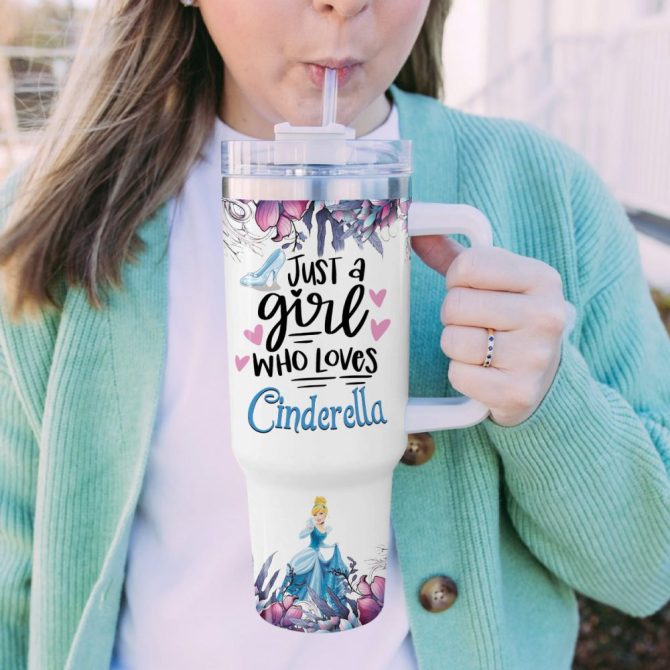 Cinderella Disney Princess Cartoon Custom Stanley Quencher 40Oz Stainless Steel Tumbler With Handle - Image 5