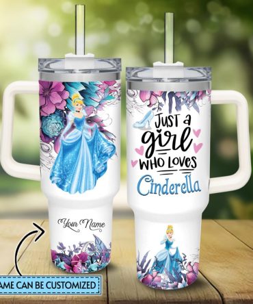Cinderella Disney Princess Cartoon Custom Stanley Quencher 40Oz Stainless Steel Tumbler With Handle