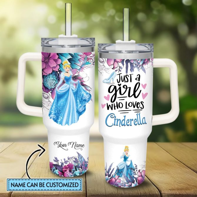 Cinderella Disney Princess Cartoon Custom Stanley Quencher 40Oz Stainless Steel Tumbler With Handle