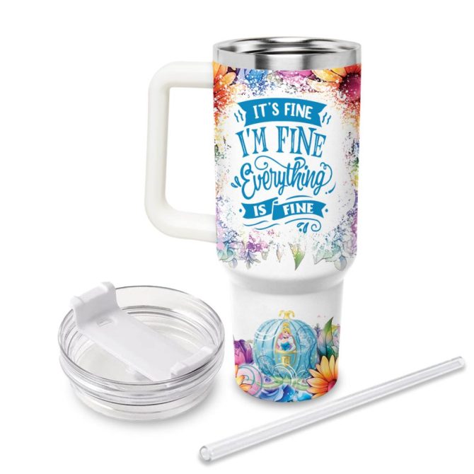 Cinderella Disney Princess Cartoon Custom Stanley Quencher 40Oz Stainless Steel Tumbler With Handle - Image 2