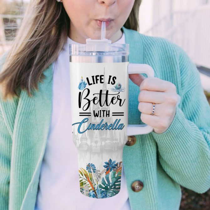 Cinderella Disney Princess Cartoon Custom Stanley Quencher 40Oz Stainless Steel Tumbler With Handle - Image 5