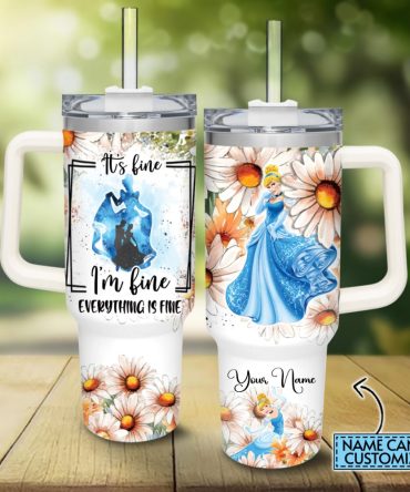 Cinderella Disney Princess Cartoon Custom Stanley Quencher 40Oz Stainless Steel Tumbler With Handle